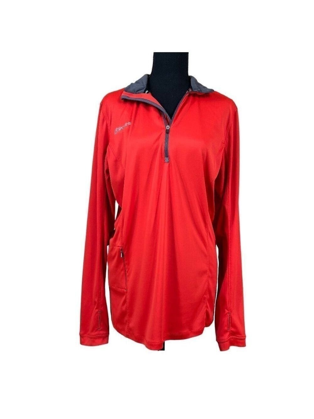 SportHill Women's Red/Orange 1/4 Zip Activewear Runners Jacket Top L